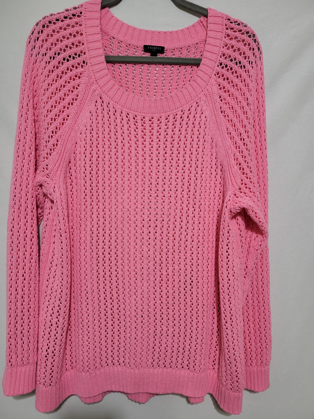 Talbots Pink Open-Knit Cotton Sweater Clasic Preppy Coastal Casual